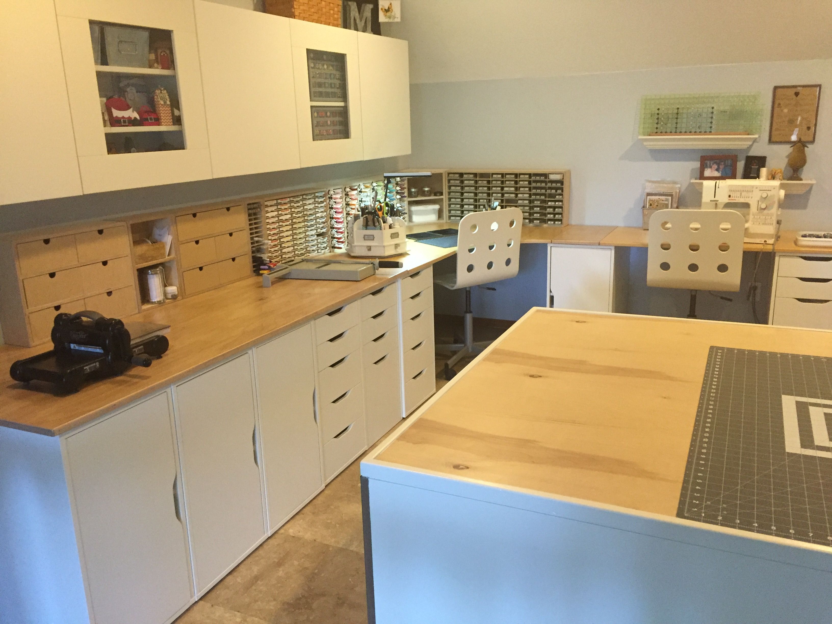 An IKEA craft room with kitchen cabinets