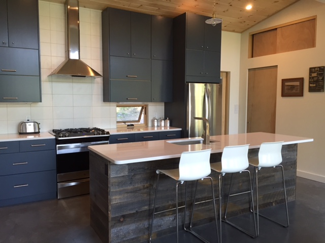  IKEA kitchen with custom Semihandmade black doors and island