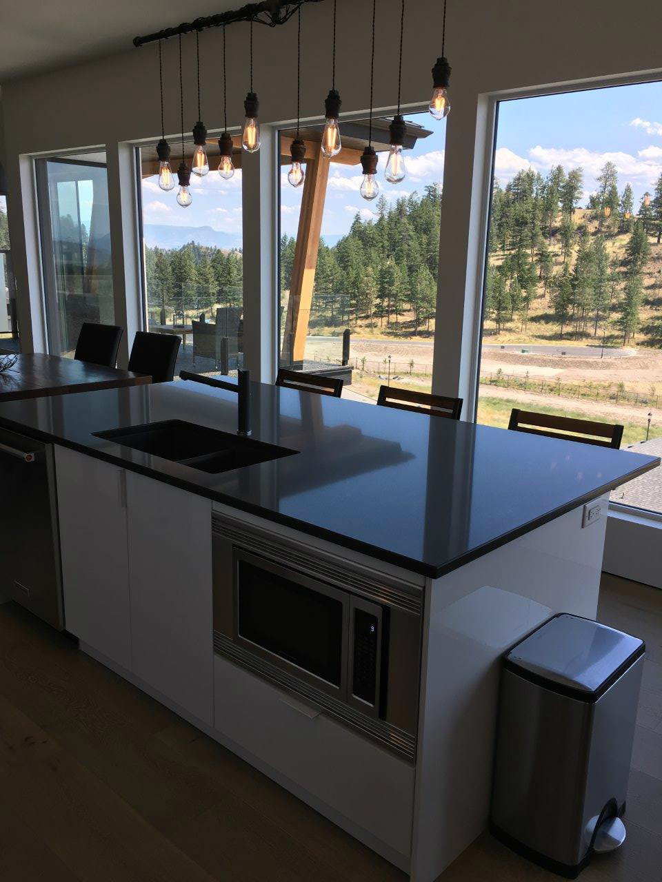 A European Style IKEA Kitchen with a Mountain View