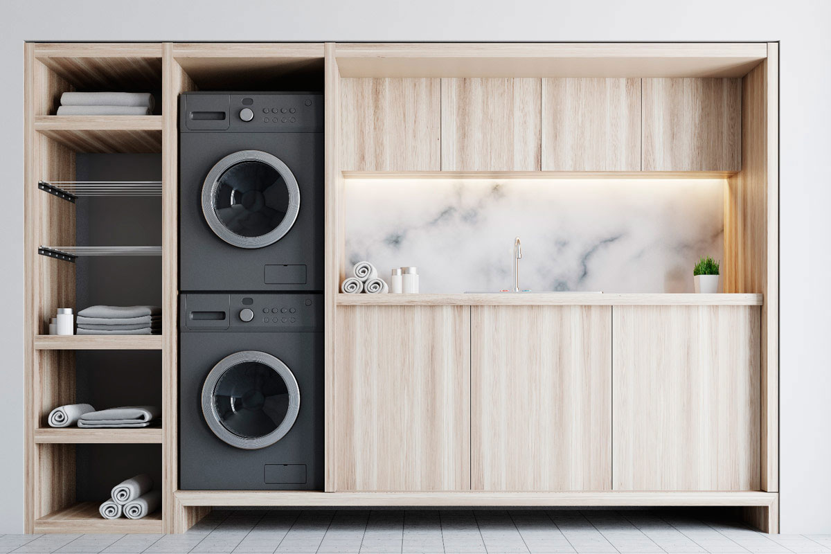 stackable washer and dryer in closet