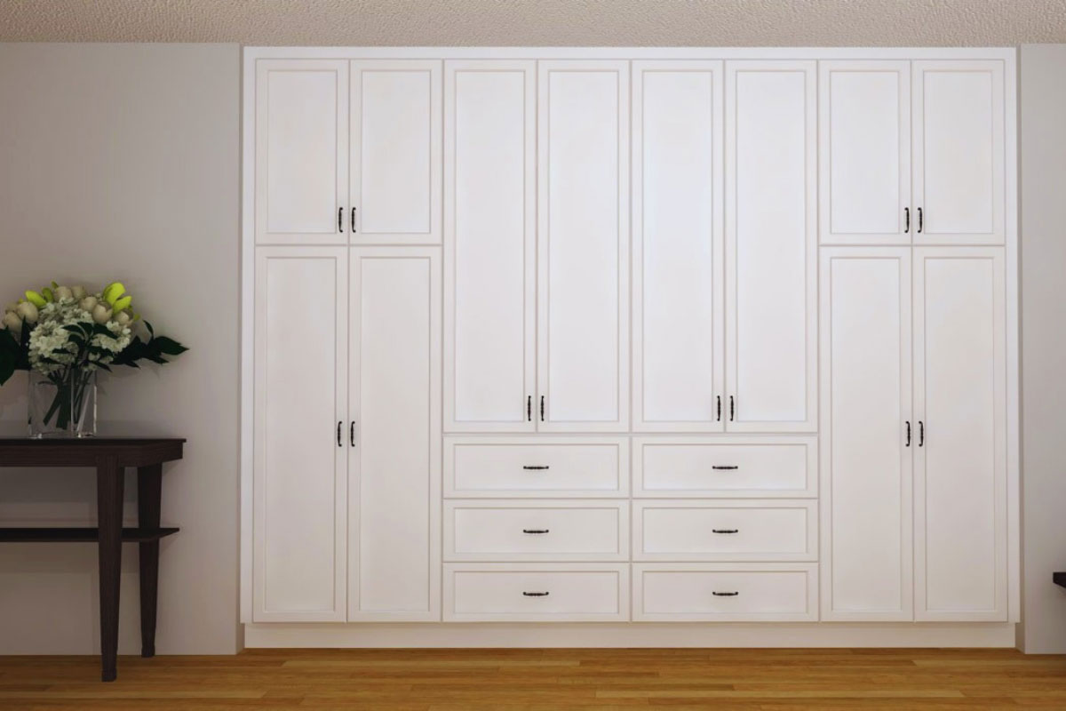white linen closet cabinets