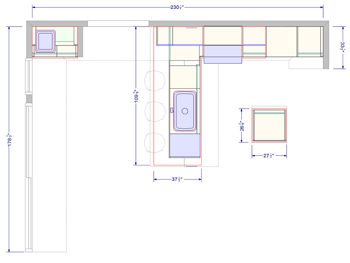 blueprint kitchen with island