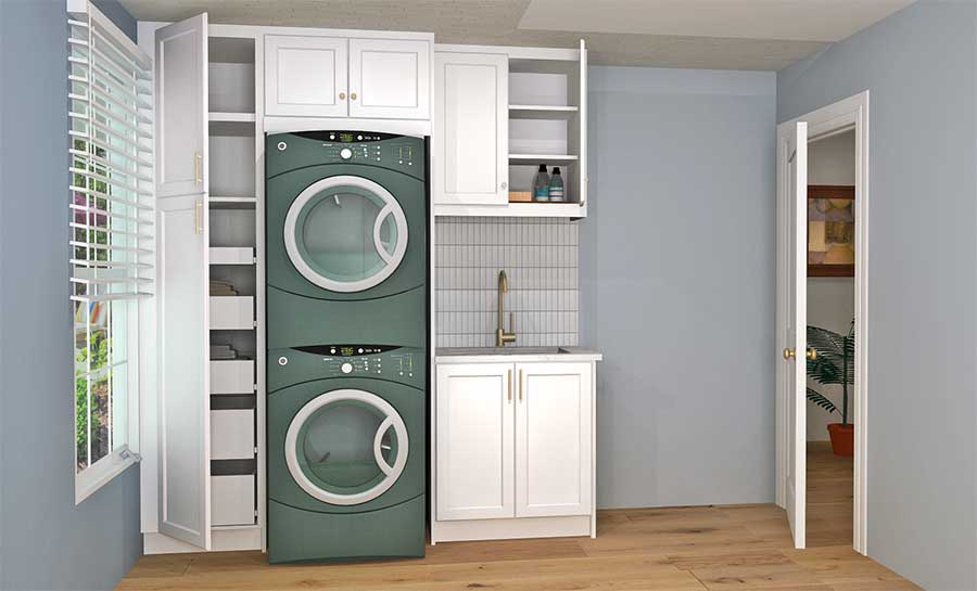 white cabinets in laundry room