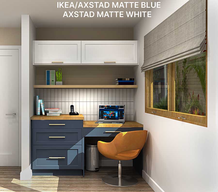 Rendering of small office nook built with ikea axstad
