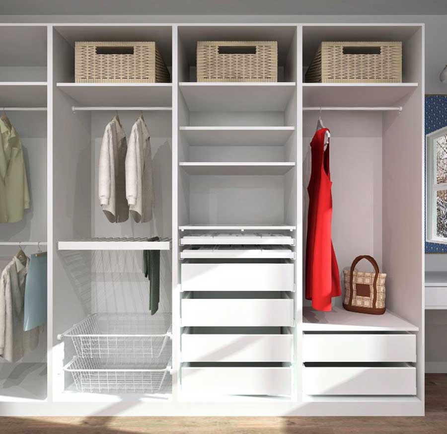 Closet built with IKEA cabinets and drawers