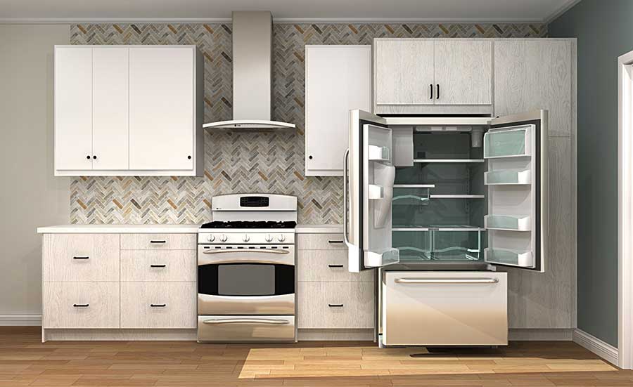 open fridge shown in kitchen rendering