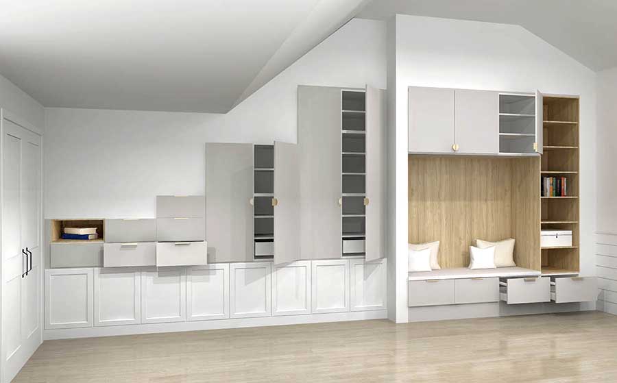 rendering of mudroom with tons of cabinets and drawers