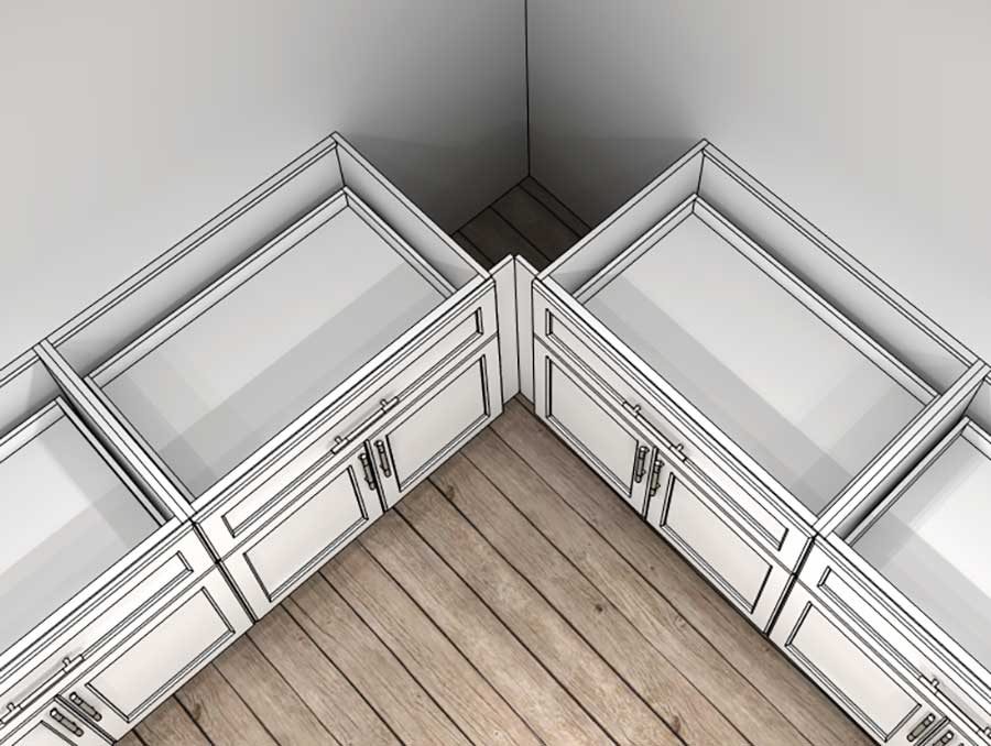design mockup of corner cabinets