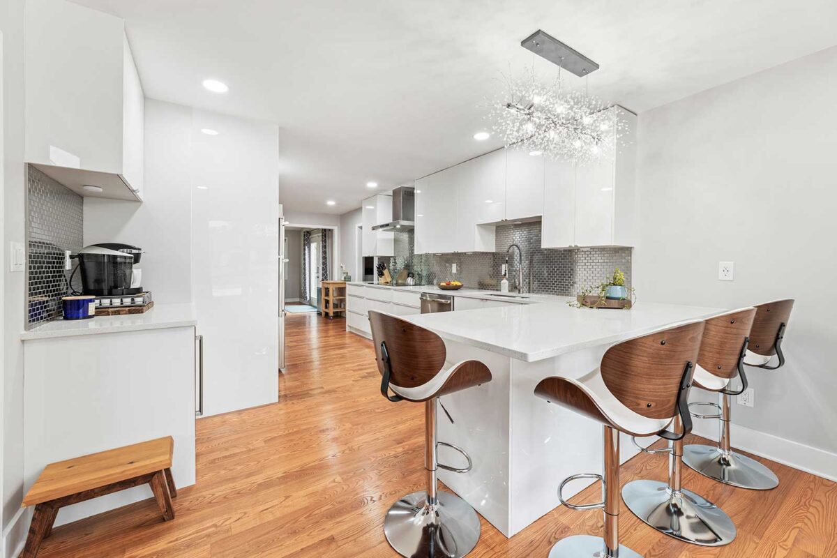 Gloss White Kitchen in Mid-Century Home Built with IKEA Products