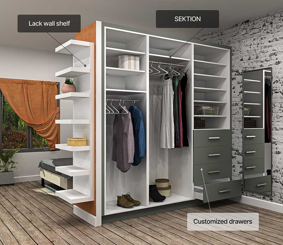IKEA SEKTION Cabinets in Closet design rendering