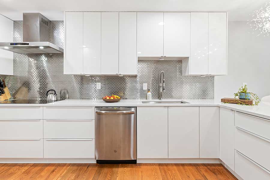 Gloss White Kitchen in Mid-Century Home Built with IKEA Products