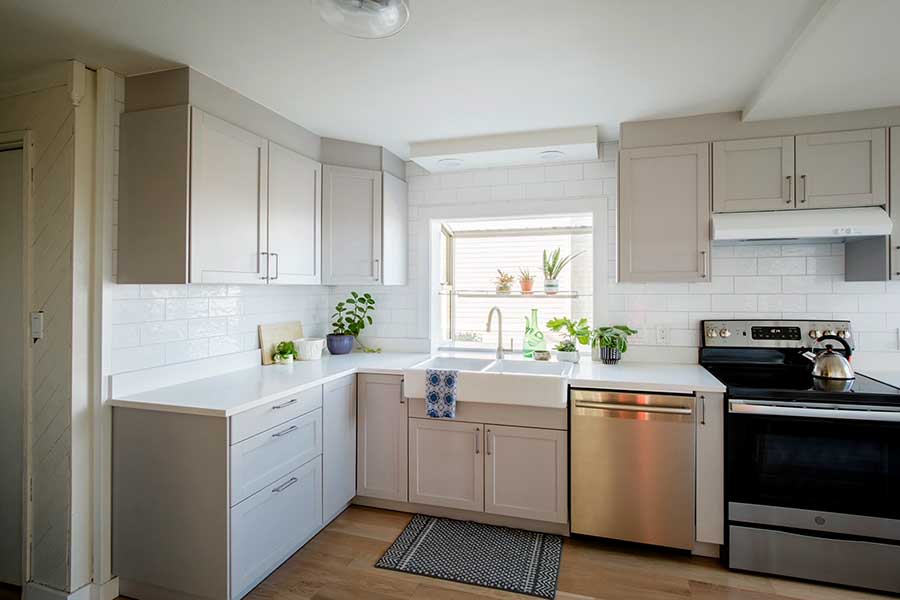 White kitchen built with IKEA cabinets