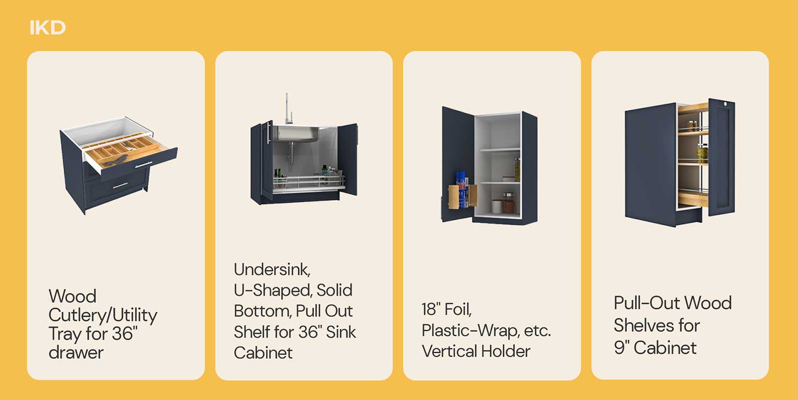 Examples of Rev-a-Shelf kitchen organizer options