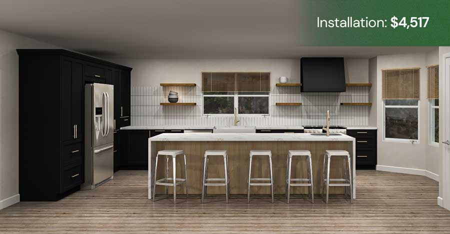 Rendering of remodelled kitchen with budget under $5000