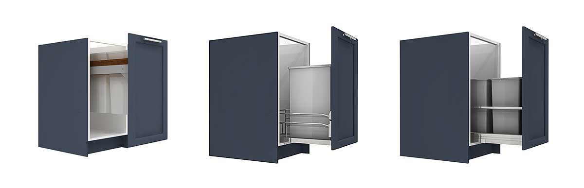 Rendering of kitchen cabinet with pullout trash can