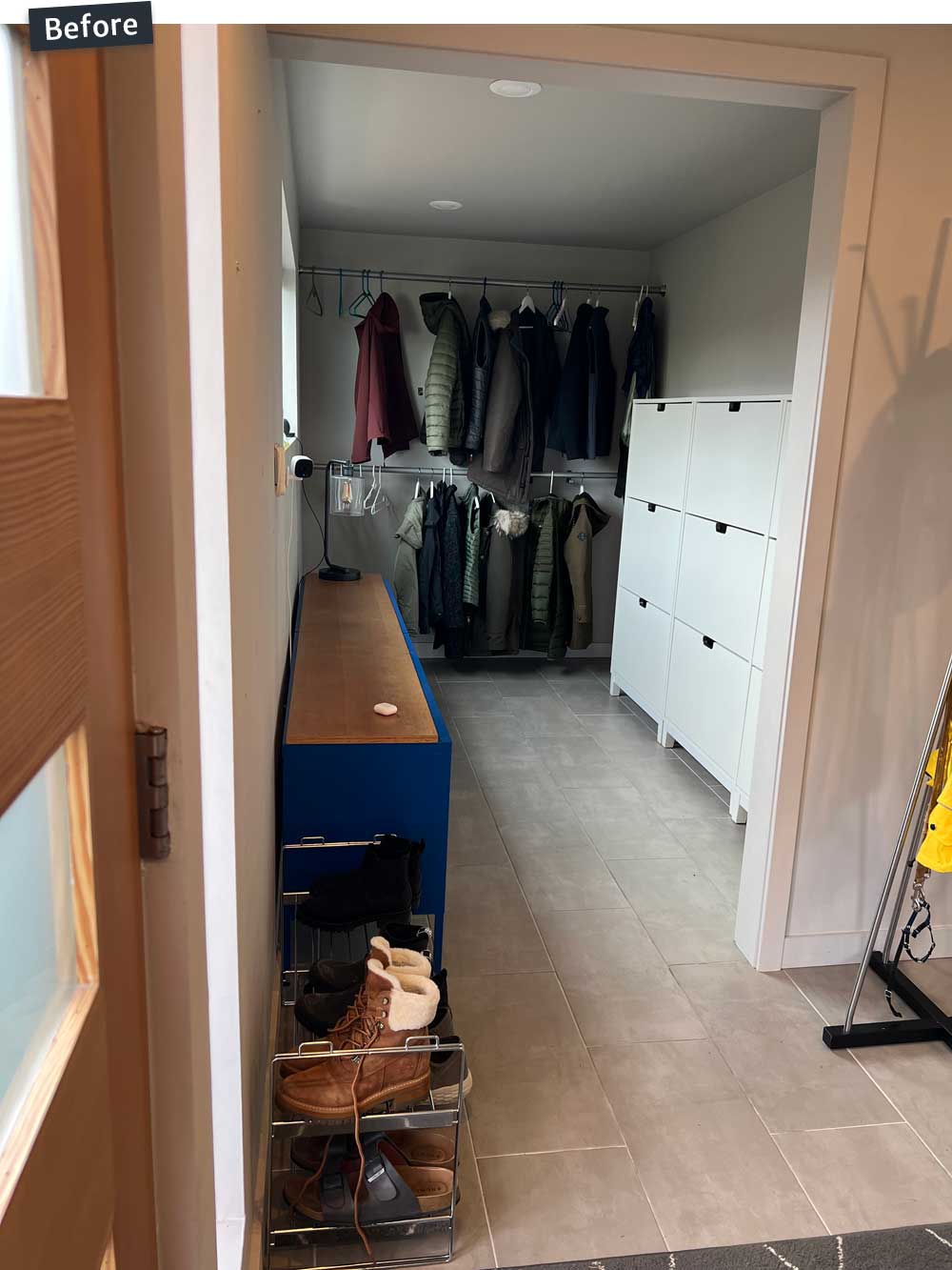 Before photo of customer mudroom