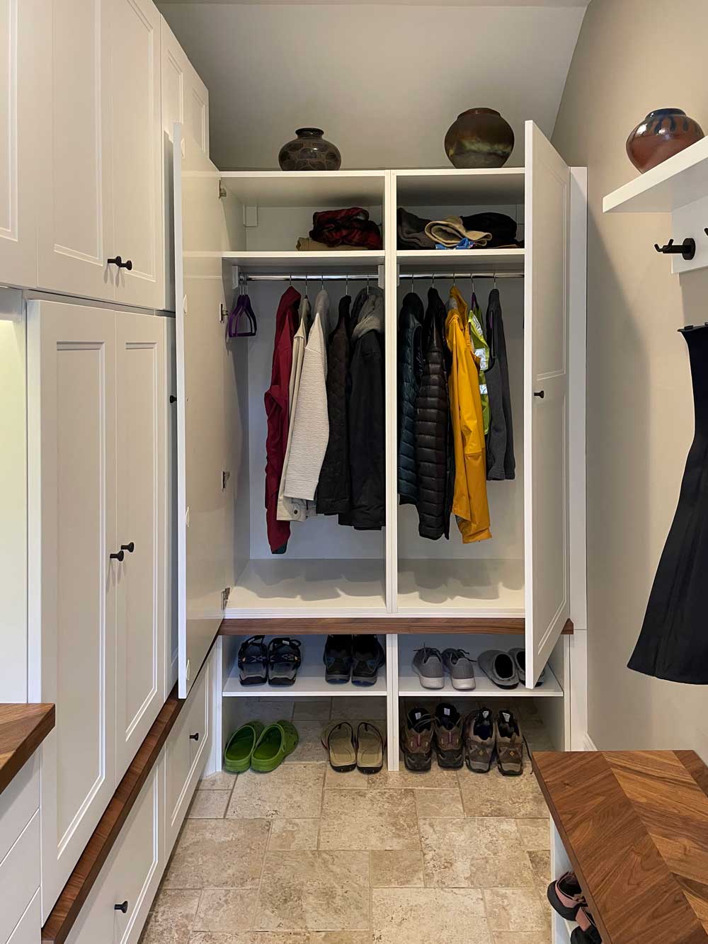 Mudroom built with IKEA cabinets