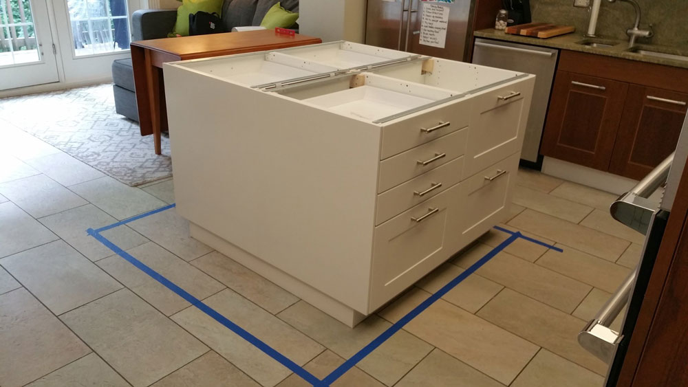 Kitchen island built using IKEA cabinets