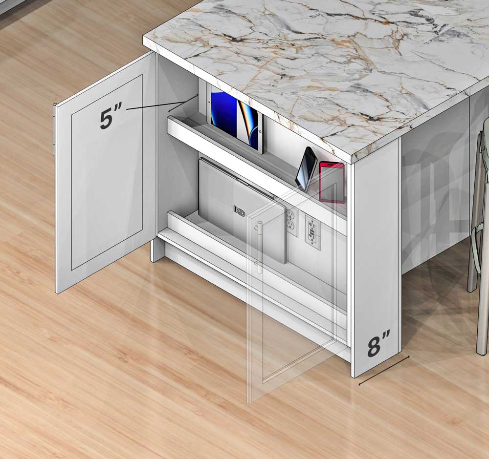 Rendering of 36” SEKTION wall cabinet as charging station