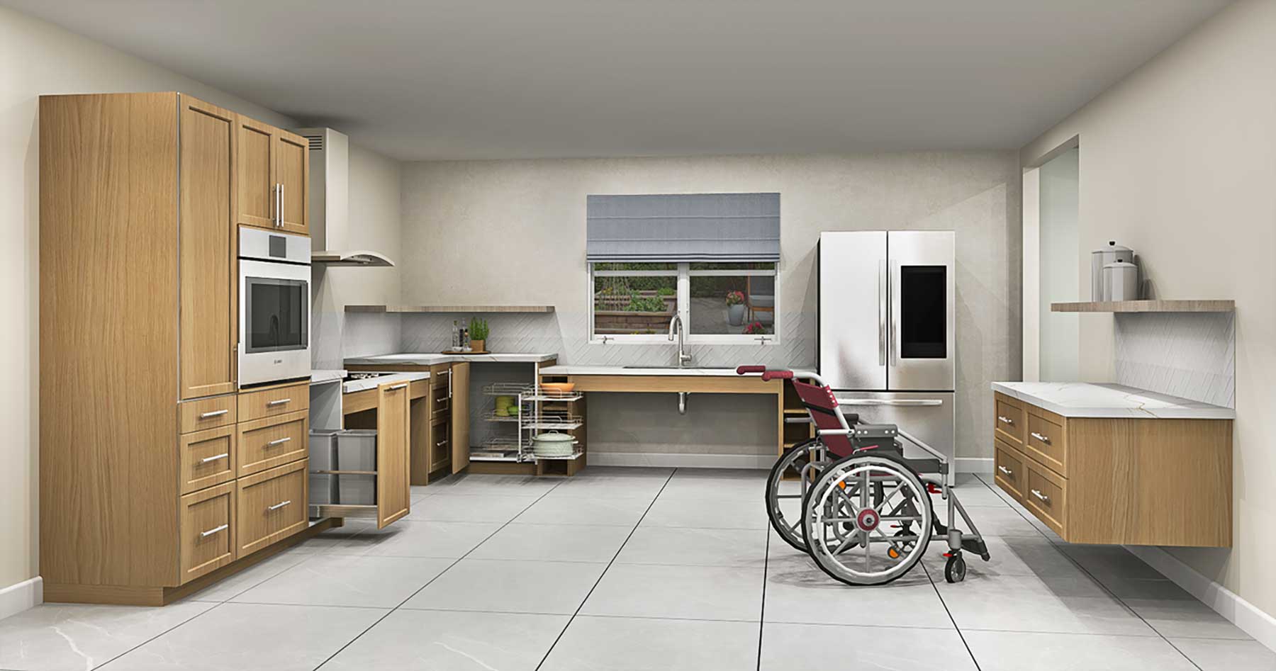 Wheelchair in an ADA-compliant IKEA kitchen design