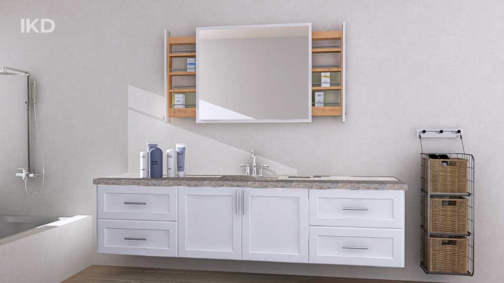 Dual Medicine Cabinets with a Single Mirror