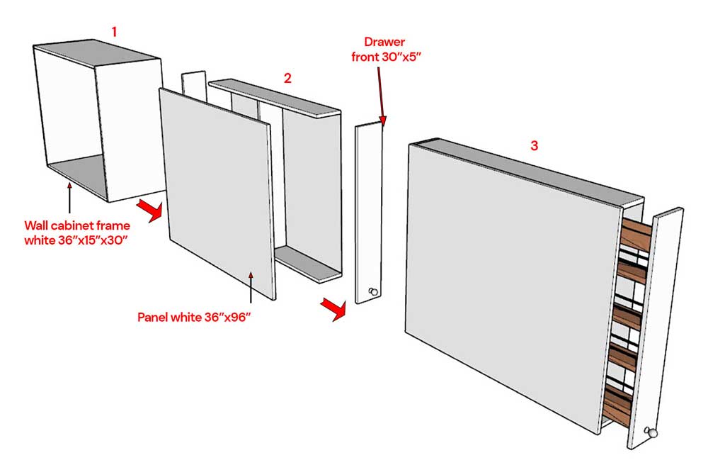 combined IKEA cabinet hack and a Rev-A-Shelf product for a unique medicine cabinet design