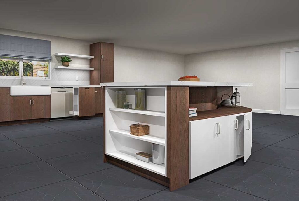 kitchen and dining storage on kitchen island