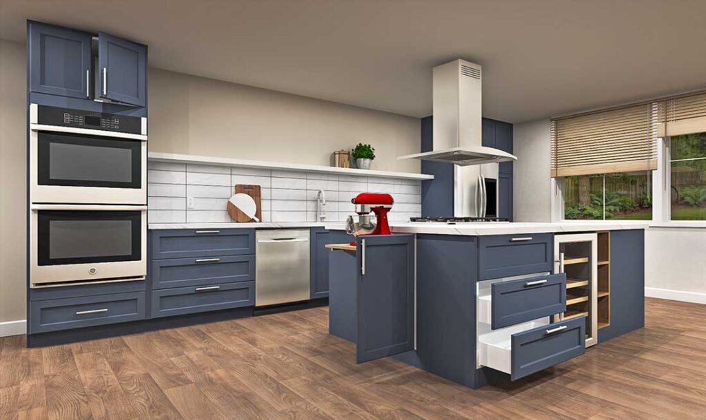 small kitchen island design with room for equipment, appliances, and a spacious work surface