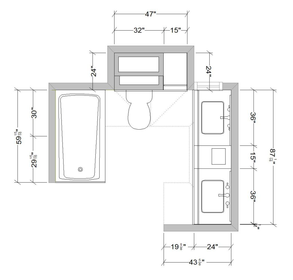 Small bathroom design and measurements