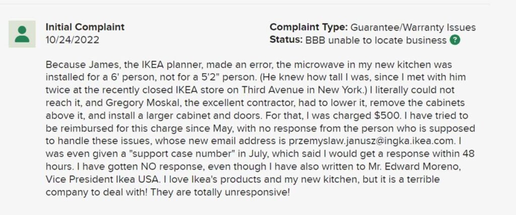 Poor BBB review for an IKEA kitchen planner