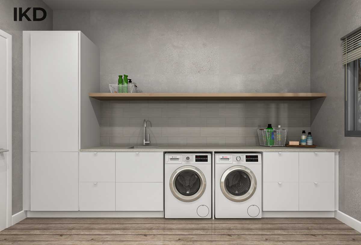 IKEA laundry room with floating shelf