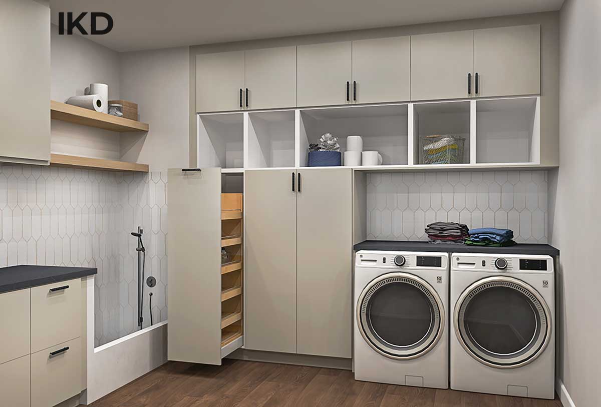 Image showing larger laundry room with Rev-A-Shelf pullout storage