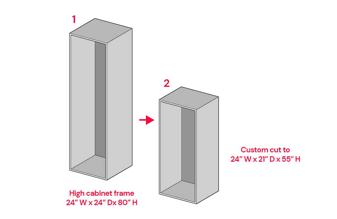 measurements of SEKTION high cabinet frames for hanging storage