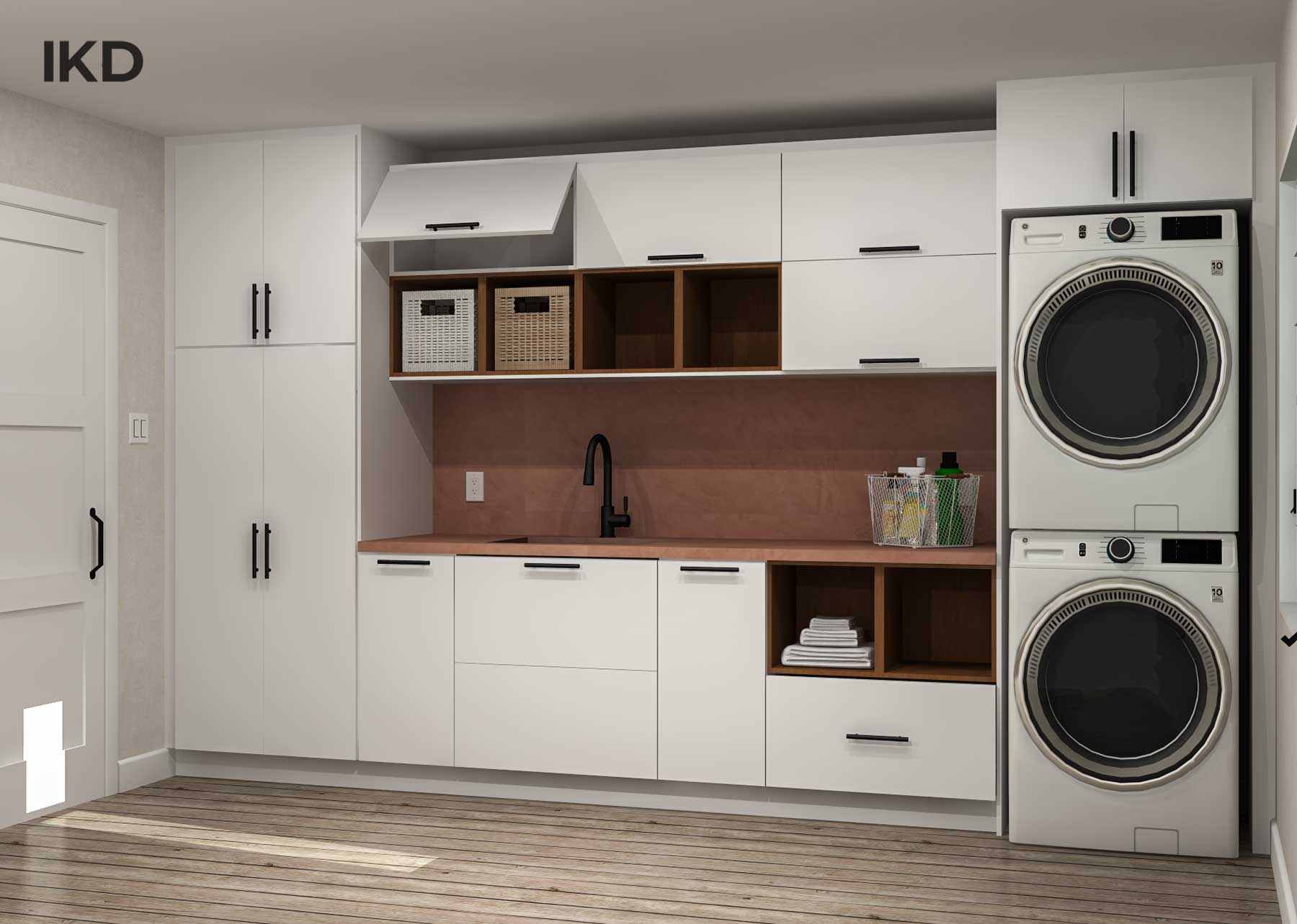 custom IKEA laundry room design using SEKTION cabinets