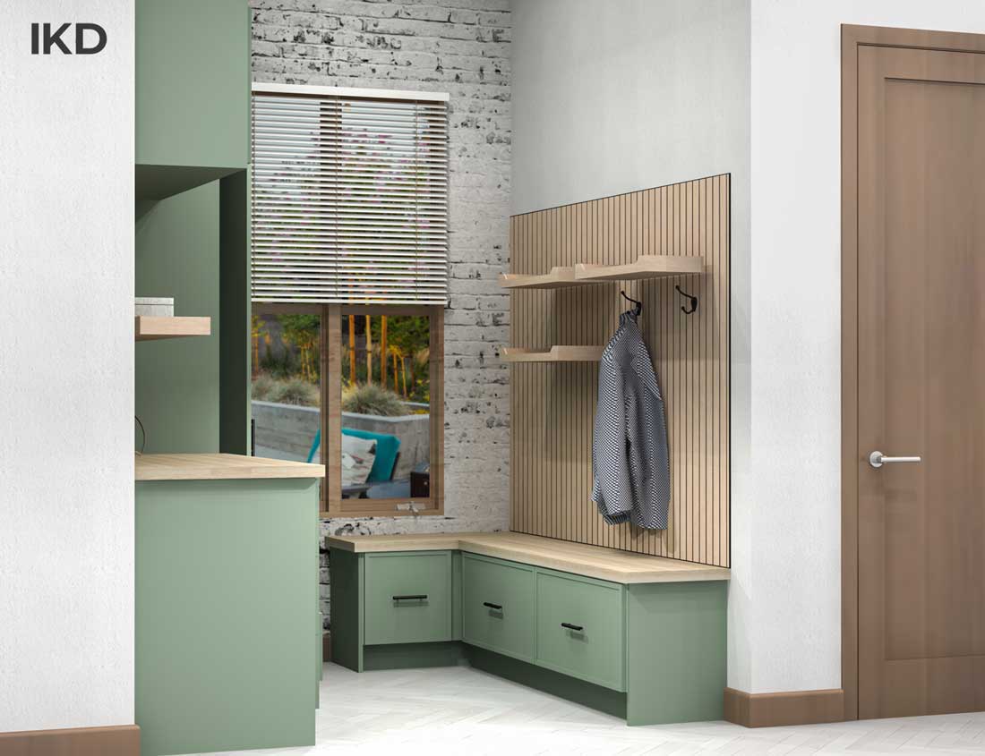 Modern eclectic IKEA mudroom designed by IKD designer Daniel