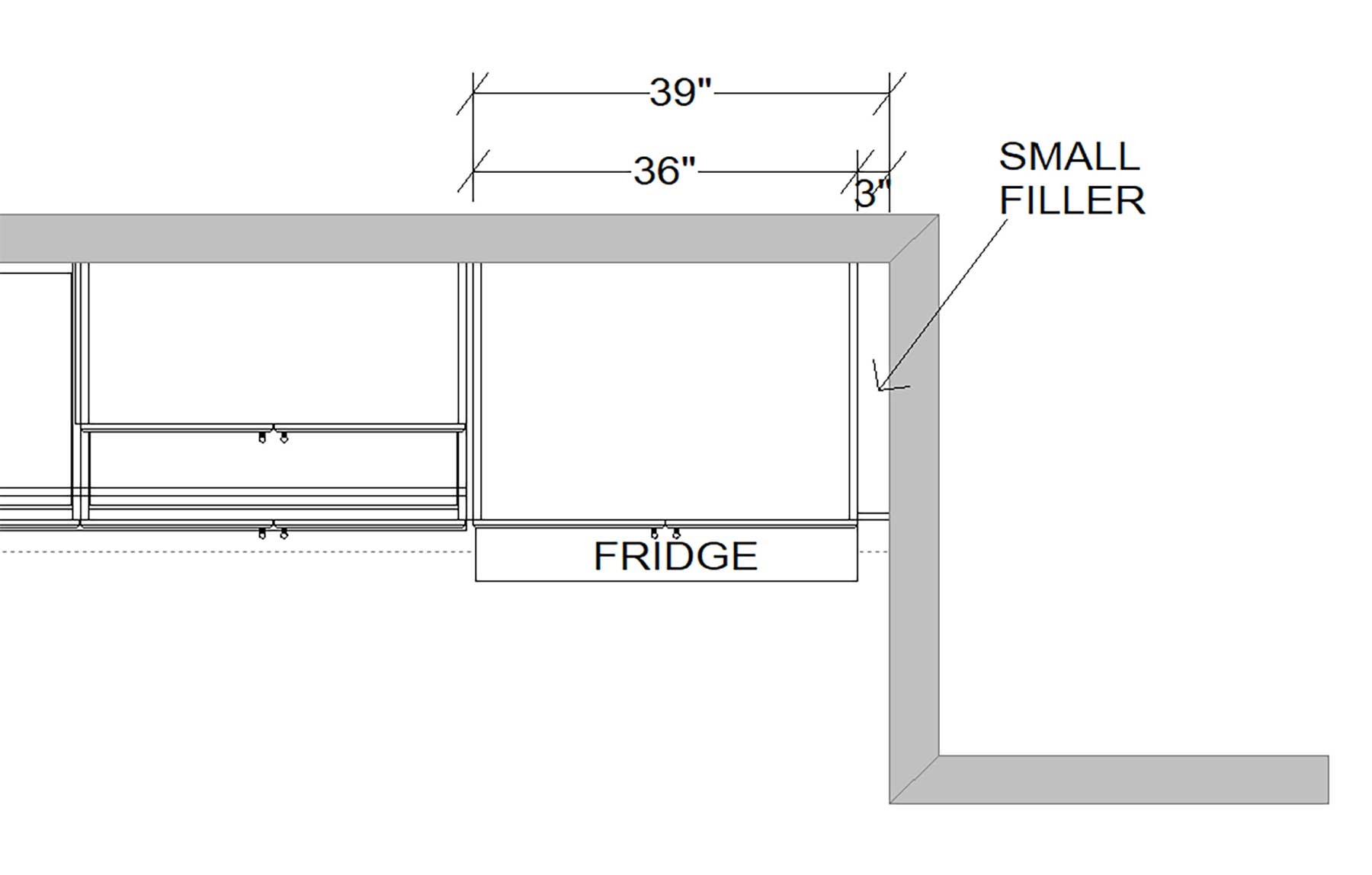 IKEA kitchen floor plan with too-small filler
