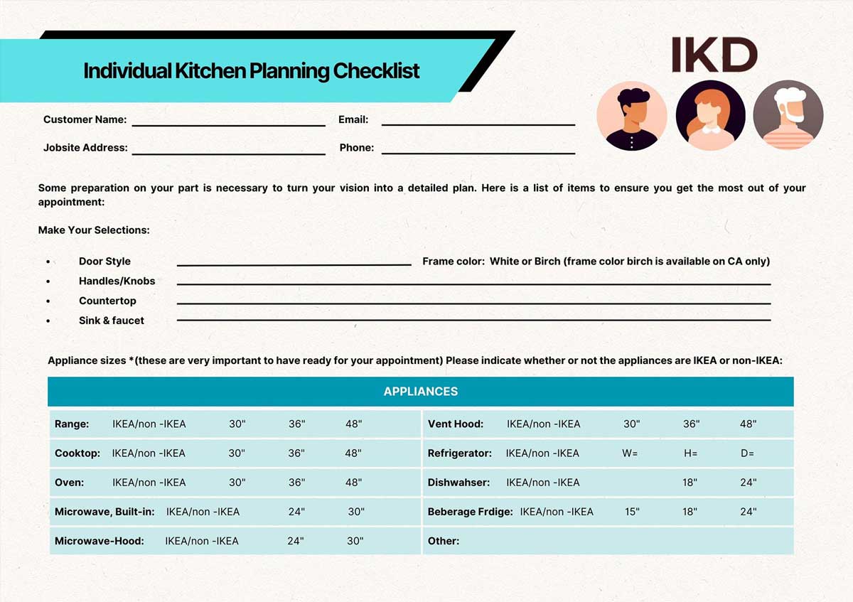 Individual kitchen planning checklist