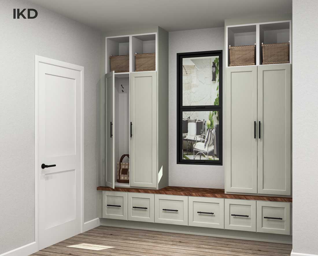 Locker-style IKEA mudroom, side view