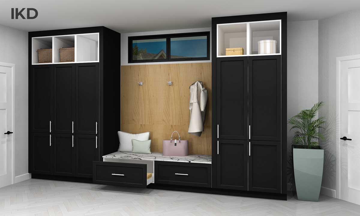 black mudroom cabinets with extra IKEA storage