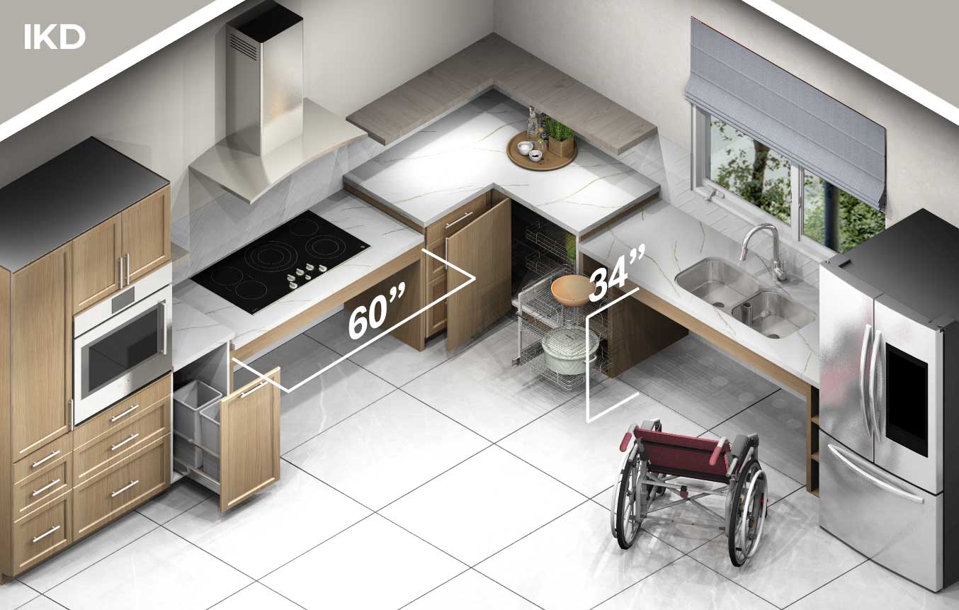 kitchen with special and comfortable work areas for ADA users