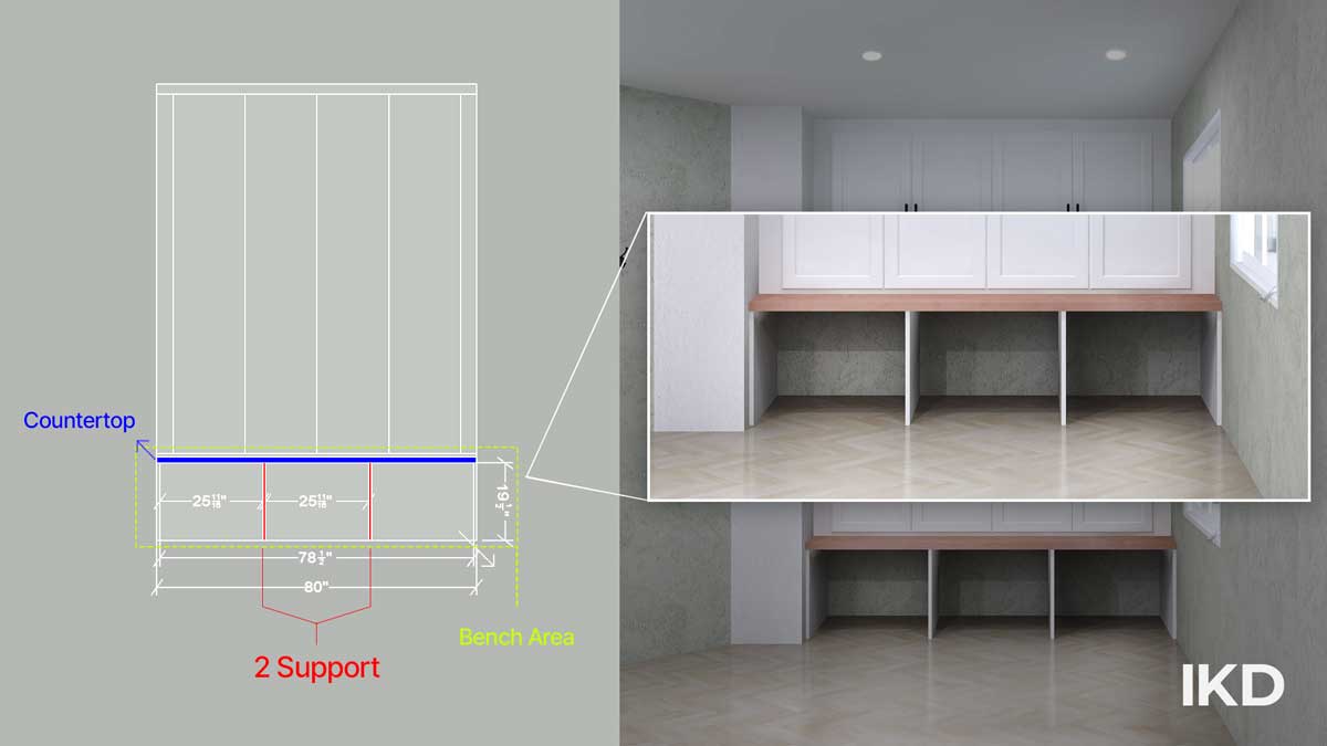 IKEA mudroom plan and design with properly supported bench seat