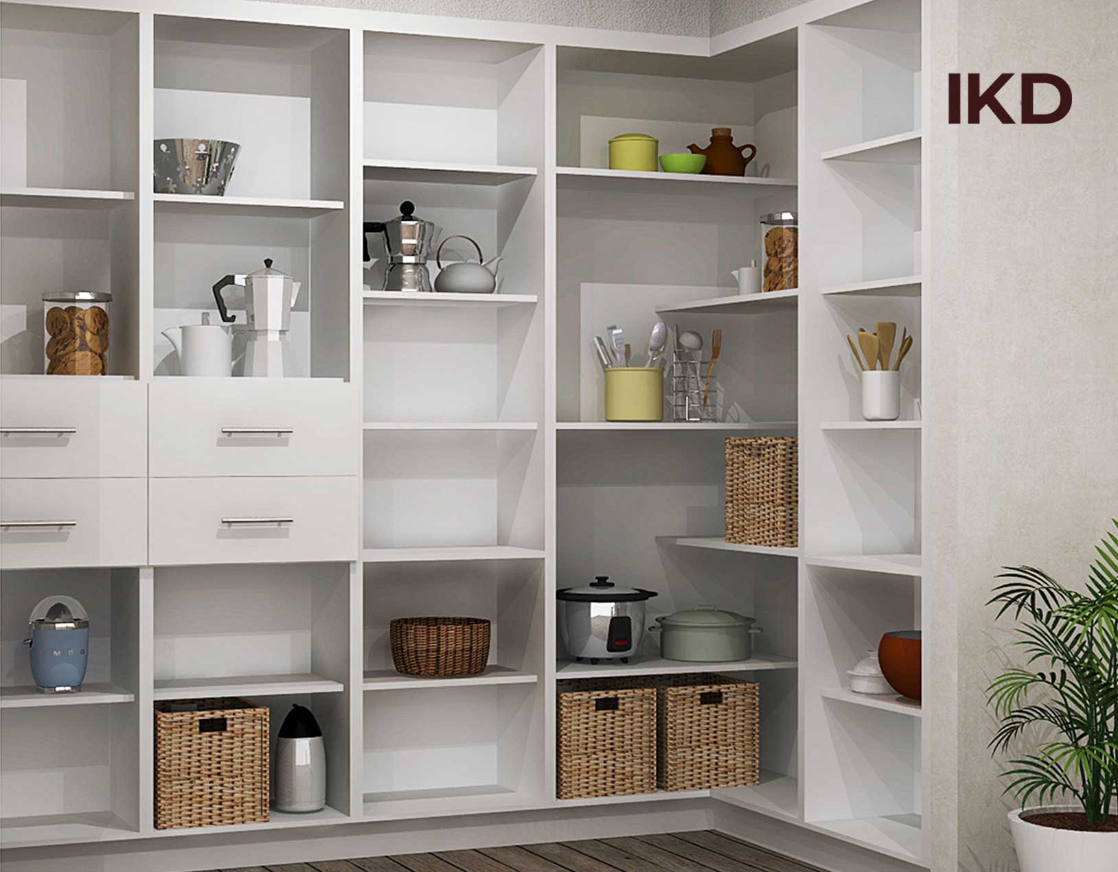 UTRUSTA laminate shelves for IKEA pantry designs offers durability and versatility, creating an enjoyable and useful space