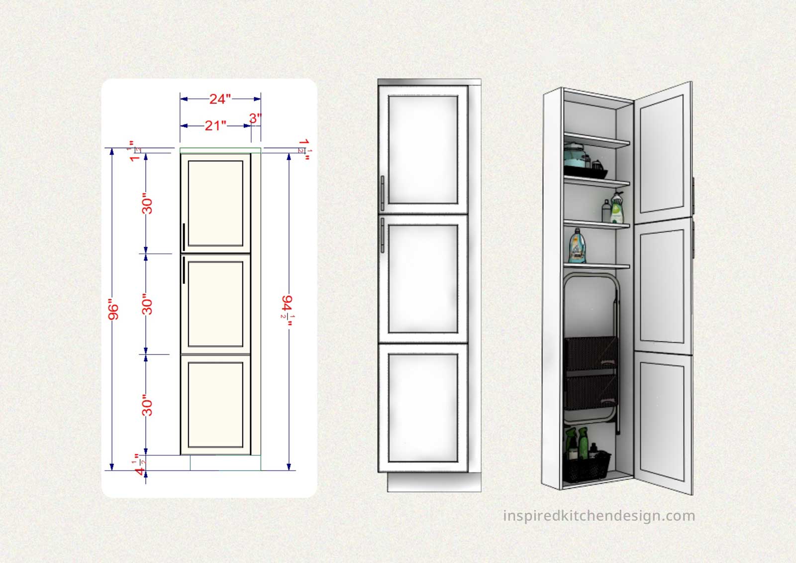 tall storage cabinet in white IKEA kitchen design