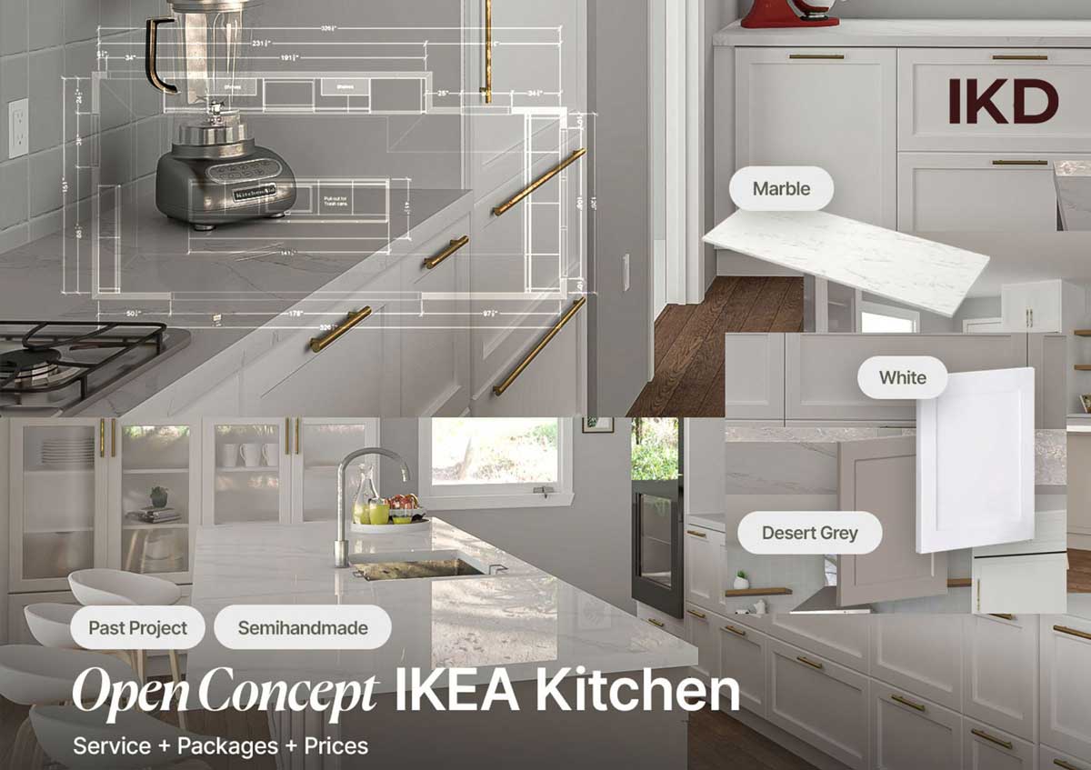 IKD offers a personalized IKEA kitchen design package that includes 3D renderings, floor plans, and a shopping list to align with your vision