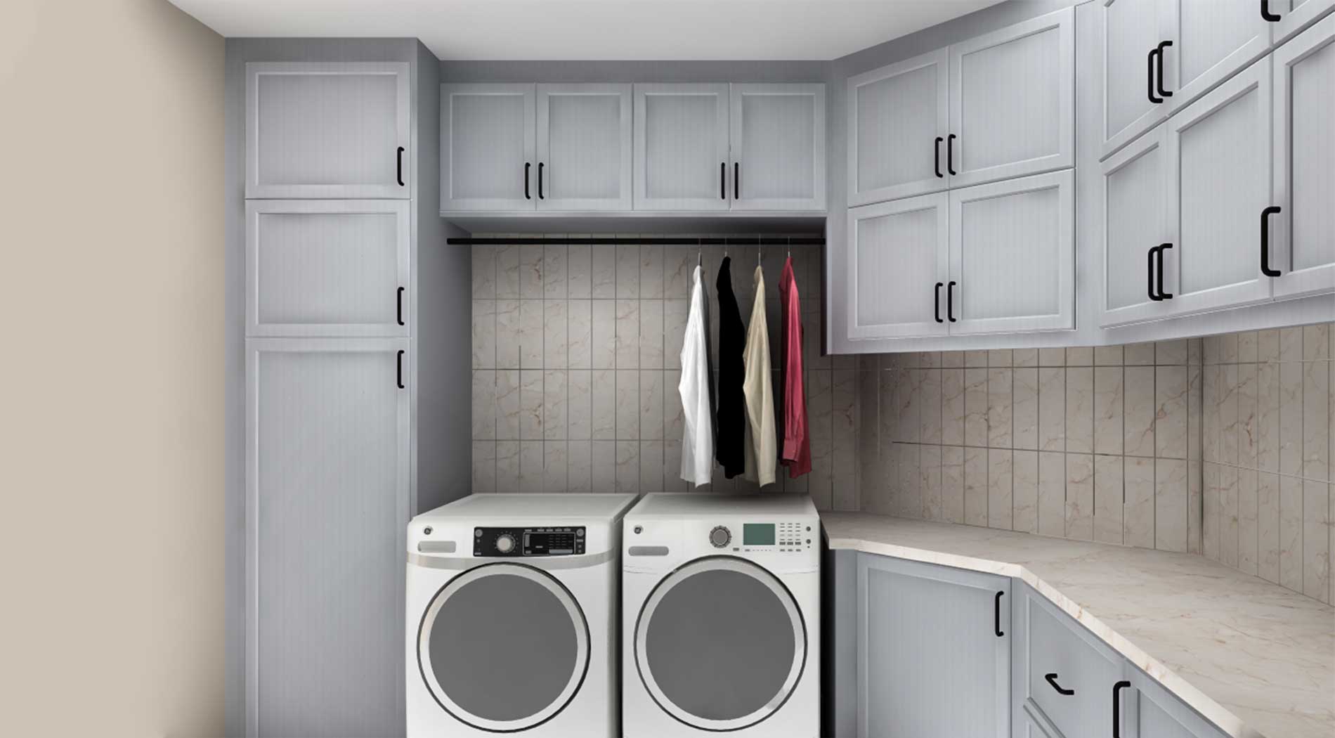 IKEA Laundry room with grey custom cabinets