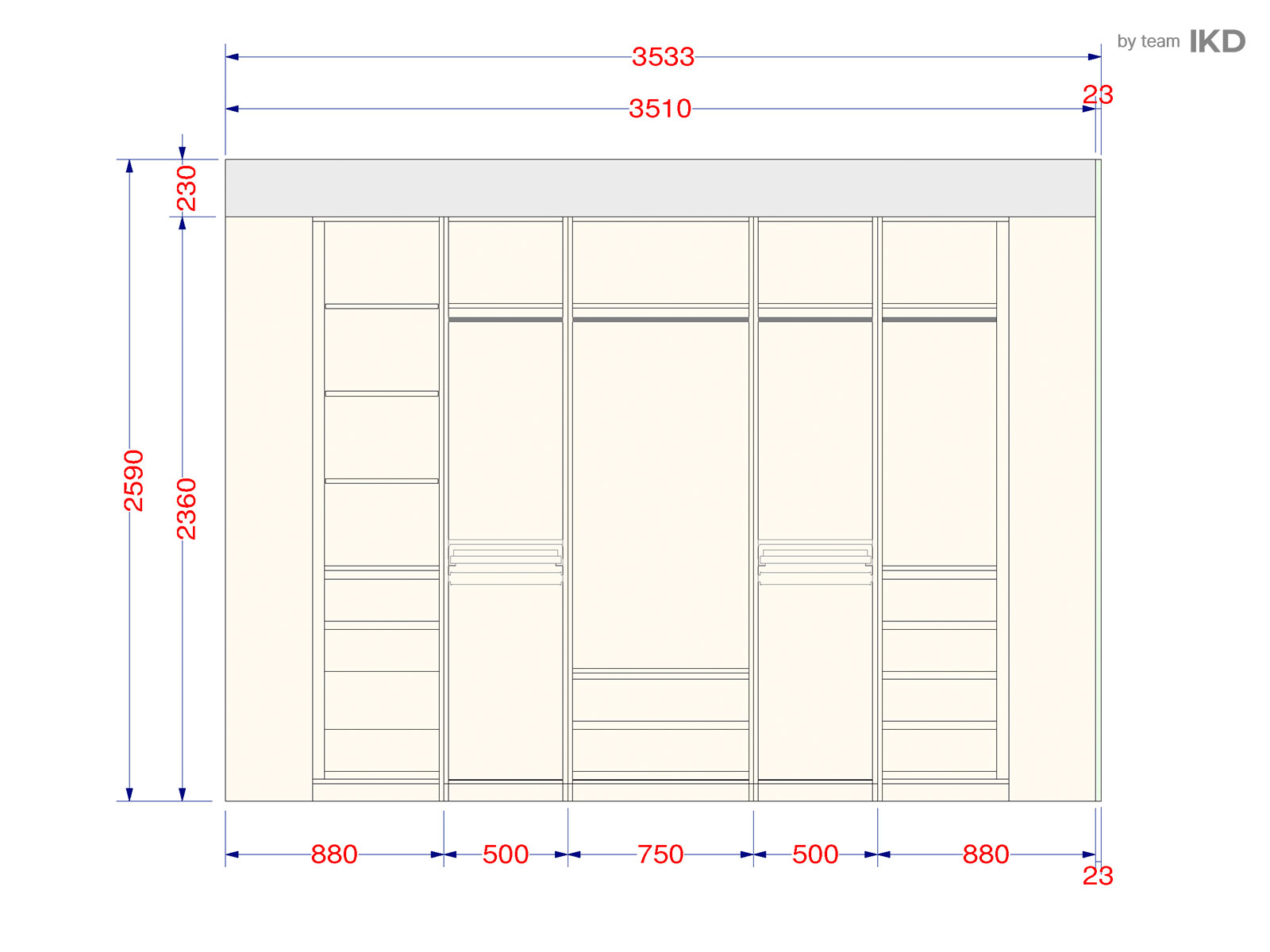 Drawing of wardrobe mudroom