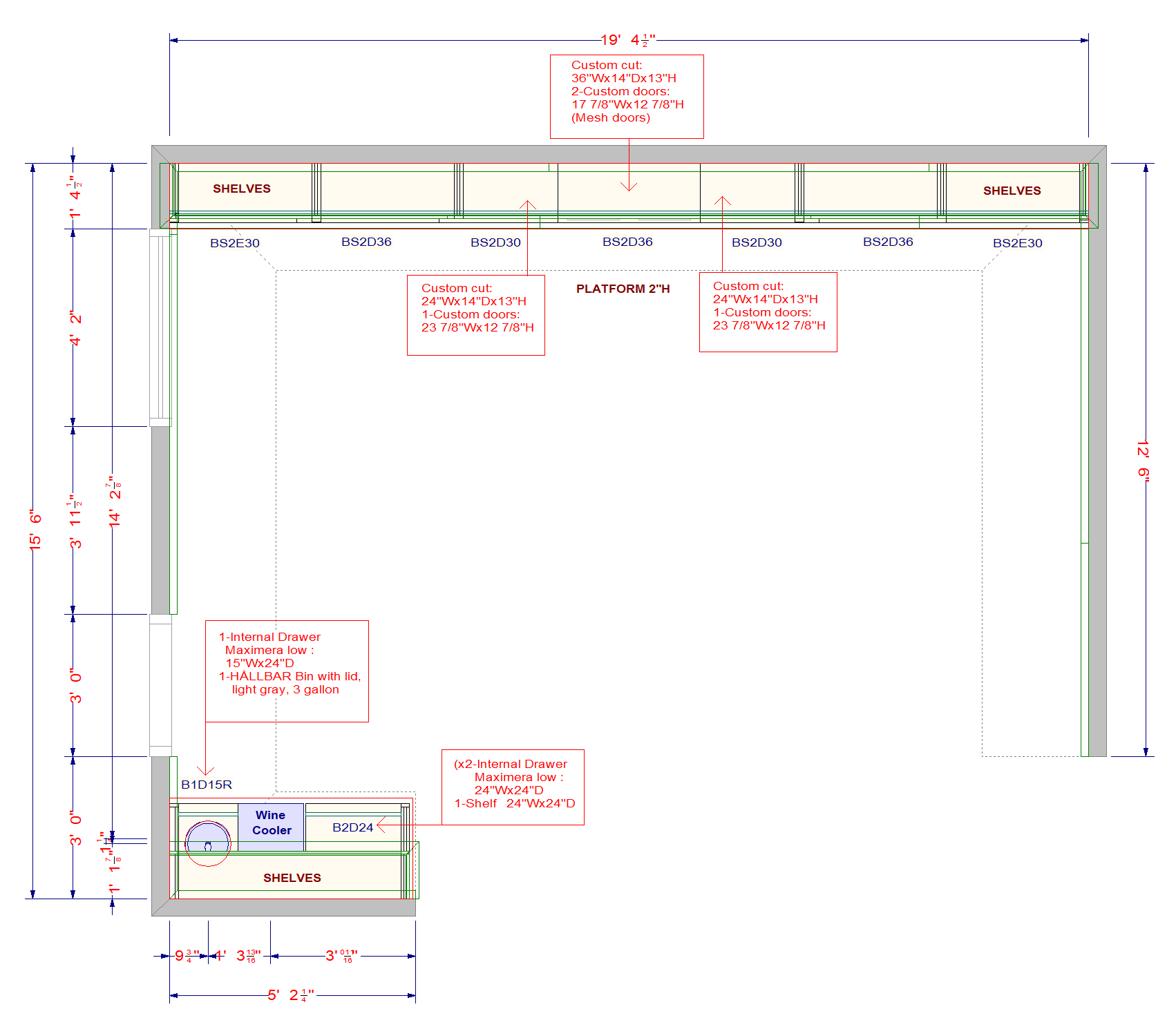 Room plan drawing of the Media Center and Bar