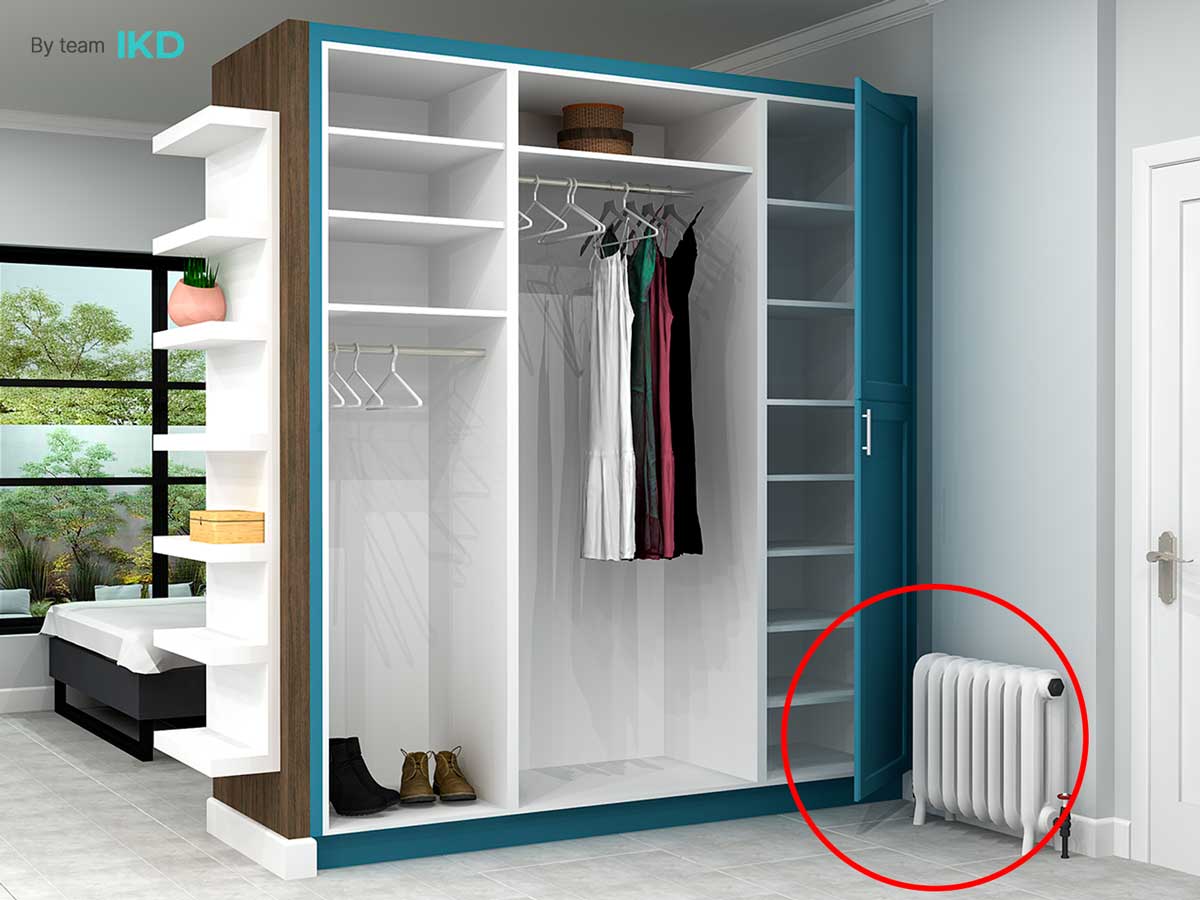 Closet with the heater in the wrong place
