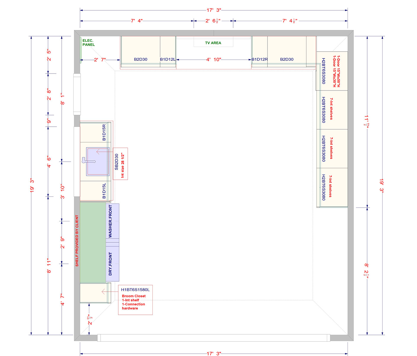 Plan drawing of laundry room